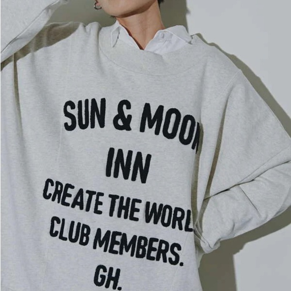 GENE HEAVENS Japan Oversized Asymmetrical Sweatshirt Grey Chenille Graphic L